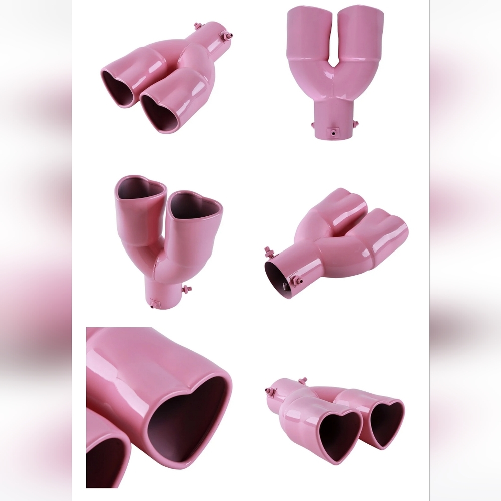 New pink Stainless steel double Heart  Car Exhaust Muffler tip